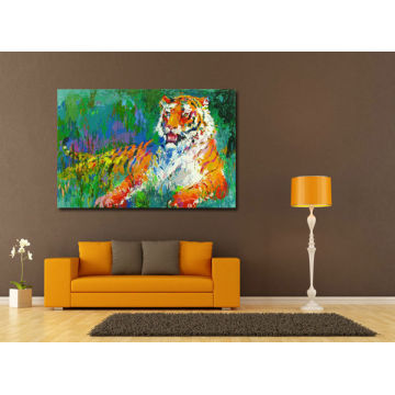 Pintura de aceite del tigre de reclinación